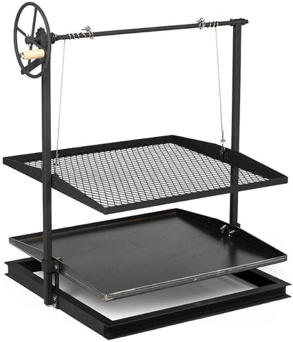 TITAN GREAT OUTDOORS Ash & Ember Adjustable Campfire Asado Grate and Griddle, Open Flame Adjustable Wood Cooking Surface