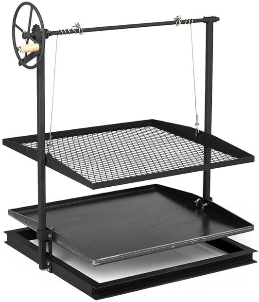 TITAN GREAT OUTDOORS Ash & Ember Adjustable Campfire Asado Grate and Griddle, Open Flame Adjustable Wood Cooking Surface