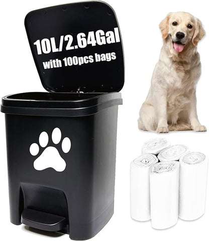 Tebiete Dog Poop Trash Can Outdoors Pet Waste Station with Lid Hands-Free Pedal Garden Yard Home with 100pc Waste Bags, Black