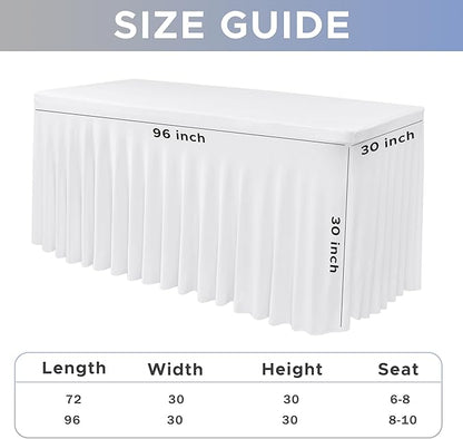 Nasitos White Table Skirt for 8 Foot Rectangle Tables, 4 Pack - 96 x 30 Inch - Stretch Spandex Fitted Table Clothes, Fabric Table Covers Cocktail Tablecloths for Party, Banquet, Birthday