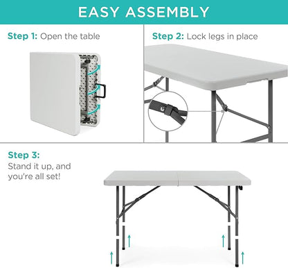 Best Choice Products 4ft Plastic Folding Table, Indoor Outdoor Heavy Duty Portable w/Handle, Lock for Picnic, Party, Camping - Light Gray