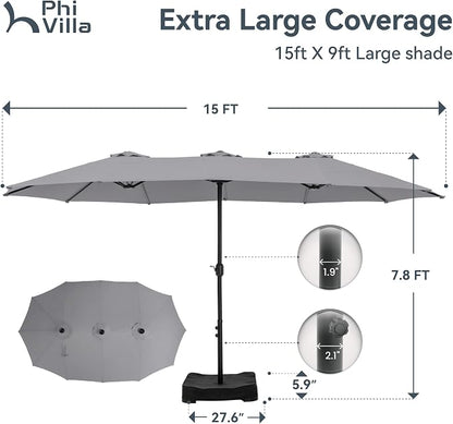 PHI VILLA 15ft Large Outdoor Patio Umbrella - Image 6