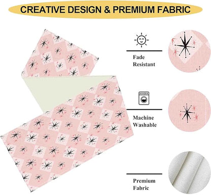 Pink Table Runner, Retro Mid Century 1950s Checkered Modern Abstract Geometric Coffee Table Center Decor for Home Kitchen Dining Patio Holiday Party Indoor Outdoor Table Decorations, 13"x90" Inch