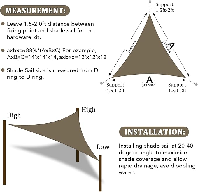 Shade&Beyond Custom Sun Shade Sail 4'x4'x4' Triangle Sun Sail Shades Patio UV - Image 6