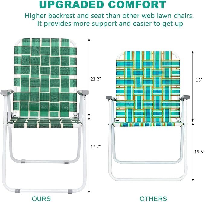 VINGLI Patio Lawn Webbed Folding Chairs Set of 4, Outdoor Beach Chair Portable - Image 3