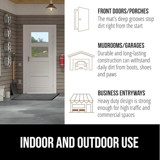 GORILLA GRIP Waterproof Traffic Guard Door Mat, 70x24, Heavy Duty Entryway Mats, Strong Rubber Back Commercial Rugs for Office Hallway, Garage Floor and Home, Low Profile Carpet Runner, Light Gray
