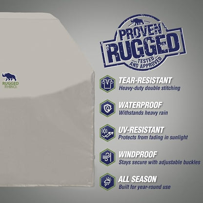 RUGGED RHINO 60 Inch Heavy Duty Grill Cover for Outdoor Grills, All Season Three Layer Waterproof UV Resistant Windproof Gas BBQ Covers, Compatible for Weber Char-Broil Pit Boss Traeger and More Beige