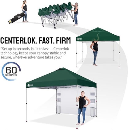 CROWN SHADES Canopy Tent 10x10 Pop Up Canopy Outdoor Shade with Pockets Sidewall, Easy Up Sun Shelter with One Person Set Up Center Lock, Portable Instant Camping Beach Canopy Tents, Forest Green
