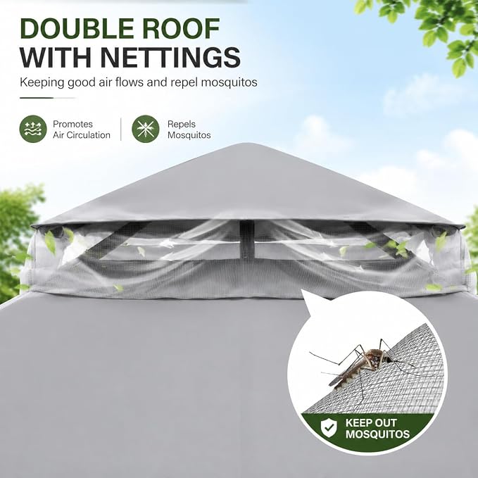 8'x8' Outdoor Gazebo, Metal Frame Heavy Duty Patio Canopy Tent Shelter - Image 9