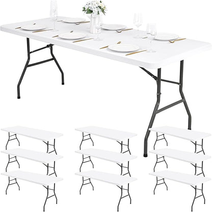 10 Pack Stretch Fabric Table Top Cap Cover, fits 8Ft Tables, Spandex Table Covers Washable Elastic Universal Rectangle Tablecloth Protector for Indoor Outdoor Party Picnic Wedding, White,30" W x 96" L