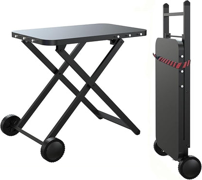 Portable Grill Table, Outdoor Prep Table with 2 Wheels, Pizza Oven Cart for Ninja Woodfire/XL Pro, Weber Q, Blackstone, Napoleon,Ooni Table Top Grill, Folding Grill Cart for Camping, RV