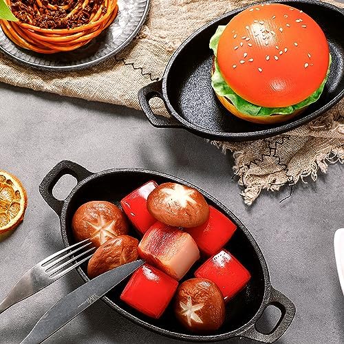 Mifoci 6 Pack Mini Cast Iron Fajita Skillet, 7.1" x 4.7" Oval Sizzling Steak - Image 3