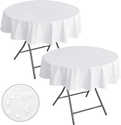 Nasitos 2 Pack Round White Tablecloth 60 Inch-Flannel Backed Vinyl Plastic Tablecloth, Waterproof Spillproof Round Plastic Table Cover Kitchen Dinning Decoration, Table Cloths for Outdoor & Indoor