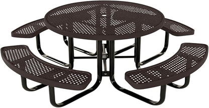 COATEDOUTDOORFURNITURE Heavy-Duty Portable Outdoor Kids Table with Umbrella Hole, Punched Steel Kids Picnic Table, Commercial-Grade, Made in America (46 in, Round, Childrens, Brown)