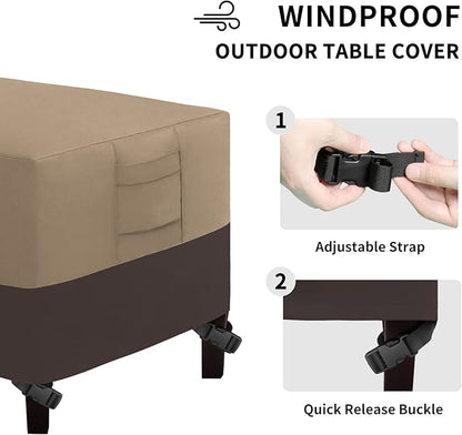 Easy-Going Patio Coffee Table Cover Small Outdoor Rectangular Table Cover, UV Resistant Waterproof Patio Furniture Ottoman Cover (36" Lx22 Wx16 H, Camel/Dark Brown)