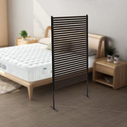 Outdoor Privacy Screens Freestanding, 35.5" W x 59" H Metal Slatted Decorative Privacy Screen and Panels with Stand, Brown Backyard Panels for Garden Patio