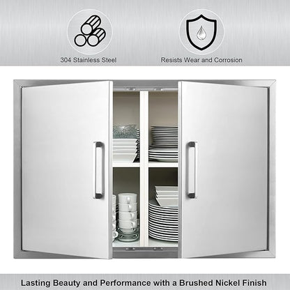 Outdoor Kitchen Door, 33" W23 H Kitchen Access Doors, Stainless Steel BBQ Double Door, Available for Outdoor Kitchen Island