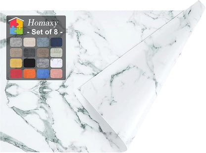 Homaxy Faux Leather Heat Resistant Placemats for Dining Table Set of 8, Waterproof Wipeable Washable PU Table Mats, Easy to Clean Anti-Slip Place Mats, 11.8" x 17", Marble