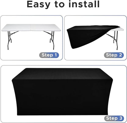 Nasitos Black Fitted Table Covers for 5 Foot Tables - 60 x 30 Inch - 4 Pack Stretch Spandex Rectangle Table Clothes, Fabric Tablecloths for Parties, Trade Show, Craft Show, Birthday