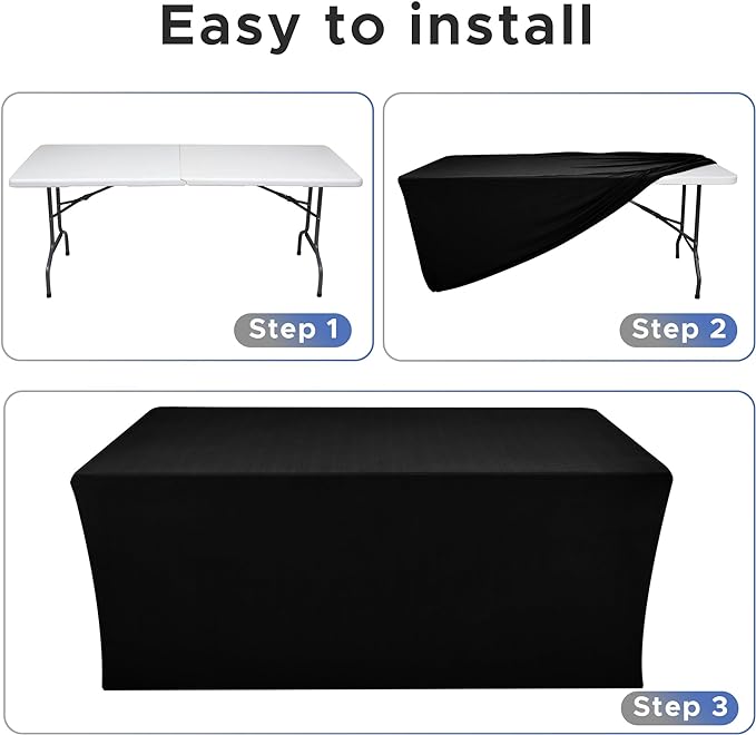 Nasitos Black Fitted Table Covers for 5 Foot Tables - 60 x 30 Inch - 2 Pack Stretch Spandex Rectangle Table Clothes, Fabric Tablecloths for Parties, Trade Show, Craft Show, Birthday