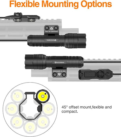 TOUGHSOUL M-Rail Green Laser Tactical Flashlight 1250 Lumens, Rechargeable Flashlight with Remote Pressure Switch LED Light with Rechargeable Batteries and Charger Included (M-Rail-Light+Laser)