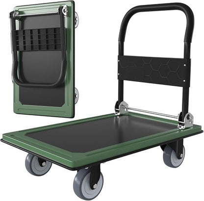 WUD Push Cart, Folding Mobile Platform Trolley,Thickened and Reinforced, 360° Swivel Wheels,30.3 “L x 19.7 ”W, 900 lb. Green Dolly cart with Wheels