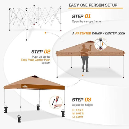 EAGLE PEAK Pop Up Canopy Tent with Wheeled Carry Bag, 8 Stakes, 4 Ropes, 4 Weight Bags, Easy Set Up Tent Canopy, 10x10 ft, 100sqft of Shade, Khaki