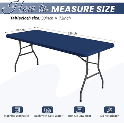 6 Pack Stretch Fabric Table Top Cap Cover, fits 6Ft Tables, Spandex Table Covers Washable Elastic Universal Rectangle Tablecloth Protector for Outdoor Party Picnic Wedding, Navy Blue, 30" W x 72" L