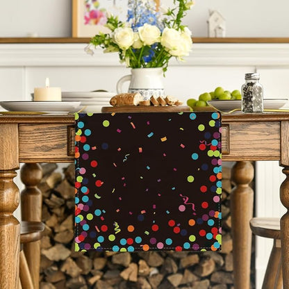 Artoid Mode Polka Dot Black Happy Birthday Table Runner, Seasonal Halloween Kitchen Dining Table Decoration for Home Party Decor 13x90 Inch