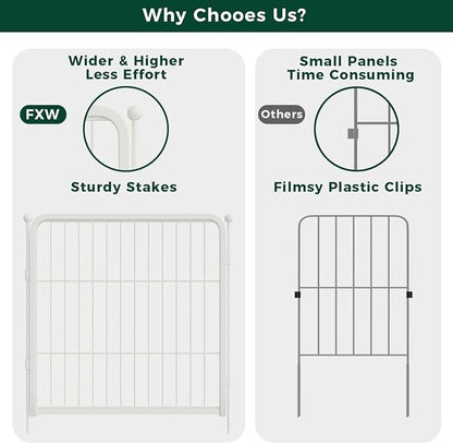 FXW Garden Fence Outdoor for The Yard – 24in(H) x 60.9ft(L) Heavy Duty Metal Animal Barrier for Dog and Rabbit, Decorative Dog Fence, 32 Panels, White