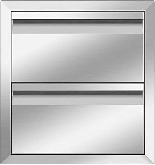 Outdoor Kitchen Drawers, Flush Mount Triple Access BBQ Drawers With Stainless Steel Handle, BBQ Island For BBQ Island Patio Grill Station,Double Drawers