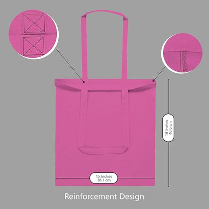 TOPDesign 12-Pack Economical 16"x15" Pink Cotton Tote Bag, Lightweight Medium Reusable Grocery Shopping Cloth Bags, Suitable for DIY, Advertising, Promotion, Gift, Activity