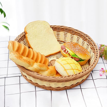 RT&BS 2pcs Round Wicker Bread Basket, Christmas Food Baskets, Eco-Friendly Sturdy Stackable Fruit Basket for Kitchen, Store, Restaurant, Party (Bicolor, M)