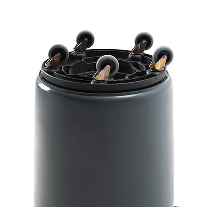 PRO&Family Commercial Round Trash Can with Lid and Dolly Rolling Waste Container, Ingredient Bin, Heavy-Duty Plastic, Anti-Static, Kitchen, Office, Outdoor Use (Gray, 44 Gallon)