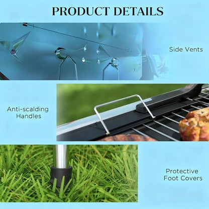 Folding Charcoal BBQ Grill with Storage Shelves, Portable Stainless Steel Charcoal Grill with Griddle Pan & Cooking Grate, Camping Picnic Hibachi Grill for Outdoor Cooking