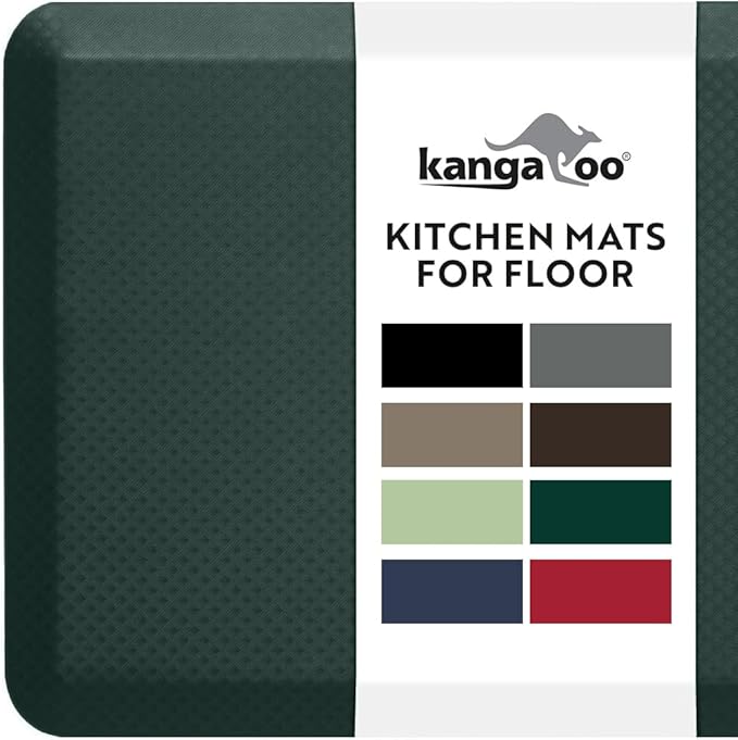 KANGAROO Thick Ergonomic Anti Fatigue Mats for Kitchen Floor, 48x20, Cushioned Standing Office Desk Mat, Waterproof Scratch Resistant Topside, Supportive All Day Comfort Padded Foam Rugs, Hunter Green