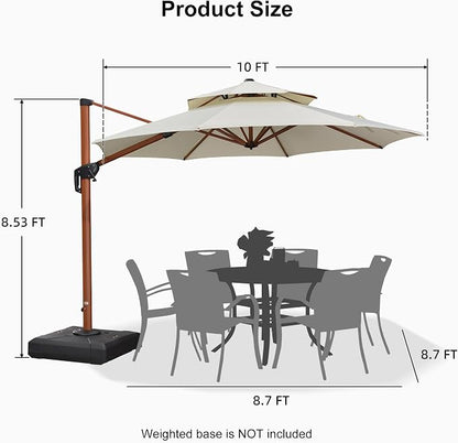 PURPLE LEAF Patio Cantilever Umbrella 10ft Wood-Grain Finish, Cream | Foot - Image 9