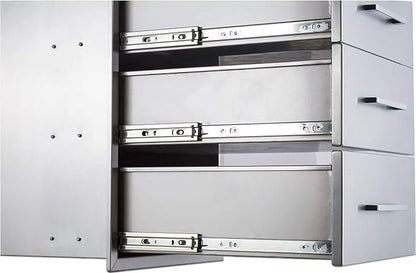 18" W x 24" H x 23" D Stainless Steel Outdoor Kitchen Drawers BBQ Drawer Triple Access Drawers Flush Mount for Outdoor Kitchens Or BBQ Island