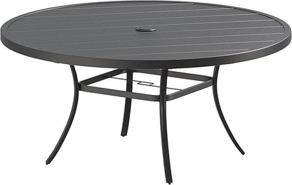 VICLLAX Round Patio Dining Table, Metal Outdoor Dining Table with Umbrella Hole for 8-10 Person, 60" Black