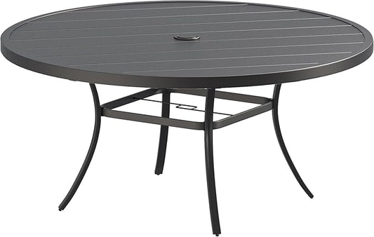 VICLLAX Round Patio Dining Table, Metal Outdoor Dining Table with Umbrella Hole for 8-10 Person, 60" Black