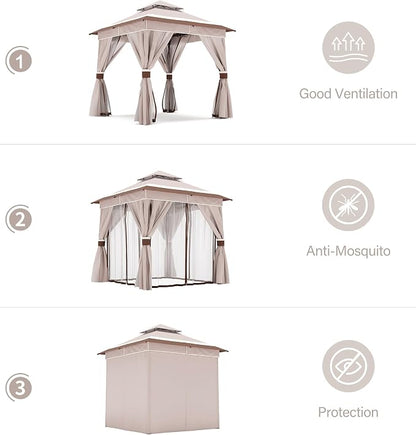 8'x8' Outdoor Gazebo with 50FT String Lights, Metal Heavy Duty Patio Canopy - Image 3