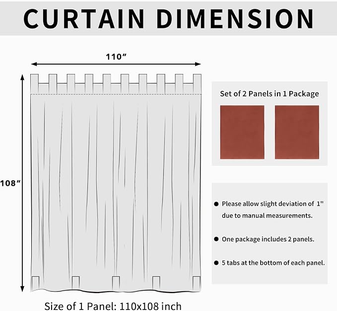 Easy-Going Outdoor Patio Curtains 2 Panels, 110x108 inch, Terra Red | Privacy - Image 6