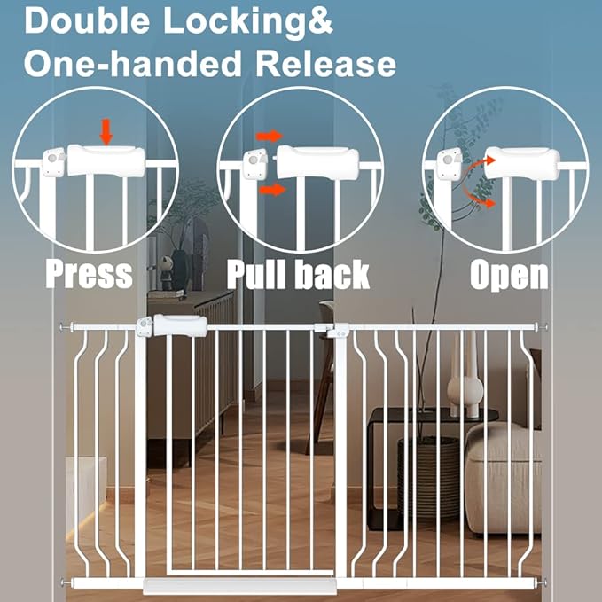 Extra Wide Baby Gate 34-38.5 Inch Wide with Pressure Mounted Extention Kit Walk Through Pet Gate Safety Child Gate for Stairs Doorways Kitchen Living Room