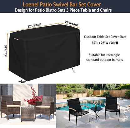Patio Bistro Set Cover, Heavy Duty Waterproof Outdoor Table and Chairs Set Cover for 3 Pieces Patio Furniture Set/2 Chairs Patio Set - 62"L x 22"W x 30"H