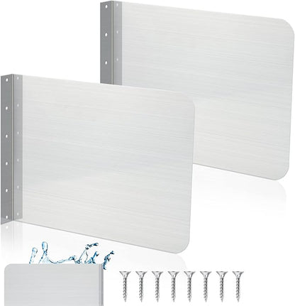 Therwen 2 Pcs Stainless Steel Side Splash Guard for Kitchen Sink 17 x 12 Inch Wall Mount Guard with Screws Commercial Restaurant Bar Hand Wash Sink and Compartment Prep Splash Protector Supply