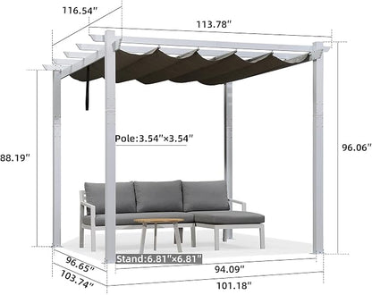 PURPLE LEAF White Pergola 10' x 10' Retractable Shade Cover, Higher loading - Image 6