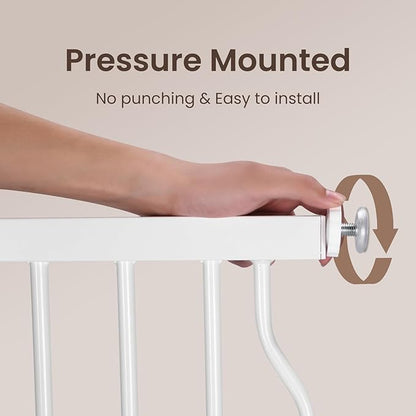 owlie Small Narrow Baby Gate for Stairs Doorways Hallways 23.6-27.6 Inch Wide Pressure Mounted Baby Gate Walk Through Child Gates Toddler Dogs Pet Indoor Stairway Doorway White (30.5'' Tall)