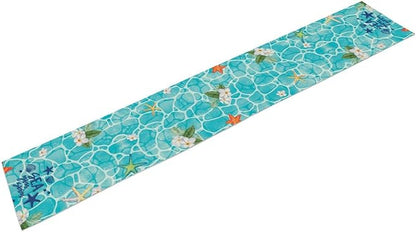 Summer Starfish Table Runner, Blue Sea Coastal Tropical Flower Beach Nautical Starfish Ocean Table Runner Seasonal Holiday Home Kitchen Dining Table for Home Party Decor 13"x36"