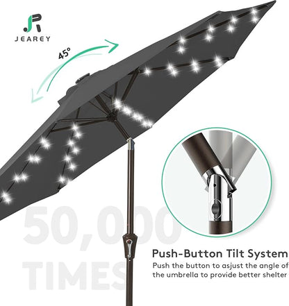 JEAREY 9' Patio Umbrella with Solar Lights, LED Umbrella, Tilt & Crank UV - Image 7