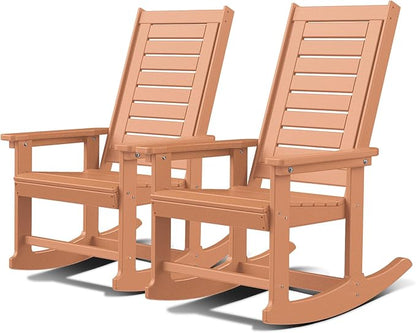 GREENVINES Oversized Outdoor Rocking Chairs Set of 2, HDPE Rocker, Teak | 21.7" by GreenVines